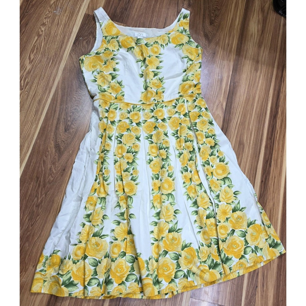 LOFT Dress Womens 14 Yellow Floral Fit & Flare Sleeveless Lined Sundress Cotton